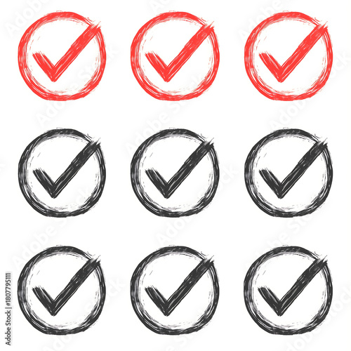 Check mark symbols set. Approval tick sign icon collection in circle shape.