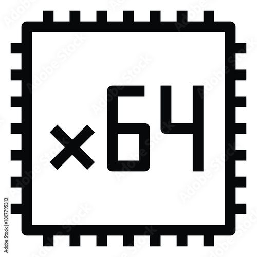 X64 Processor Architecture Line Icon
