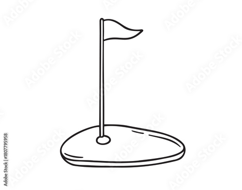 Golf hole with flag on white background for sports symbol