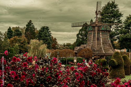 Old windmill in French theme park
