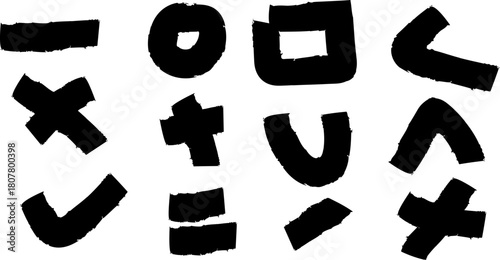 Hand-drawn grunge brush strokes and geometric shapes collection.