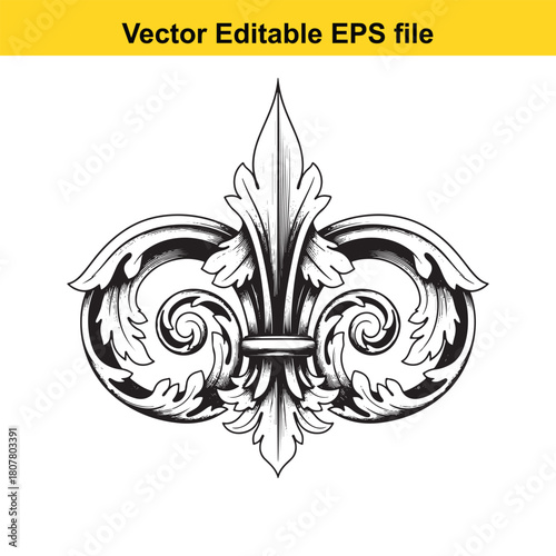 Elegant fleurdelis vector illustration isolated on, showcasing intricate details and classic design elements in black and white