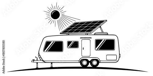 Camper Van Solar Panel Road Trip Sustainability Flat Vector