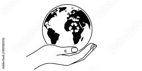 Hand Holding Earth Globe Recycling Eco-Tourism Flat Vector