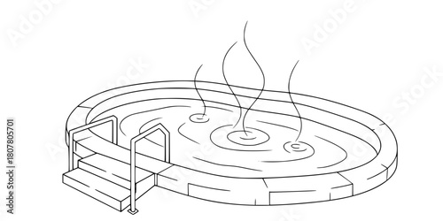 Thermal Spa Hot Spring Pool Minimalist Line Art Vector