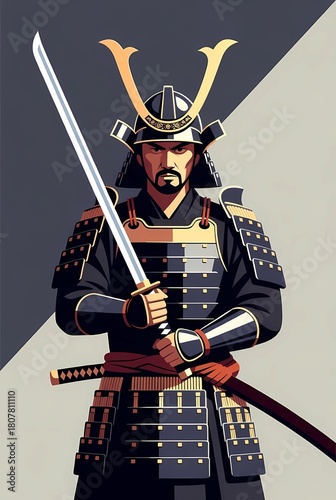 Illustration of a samurai in armor and with a sword