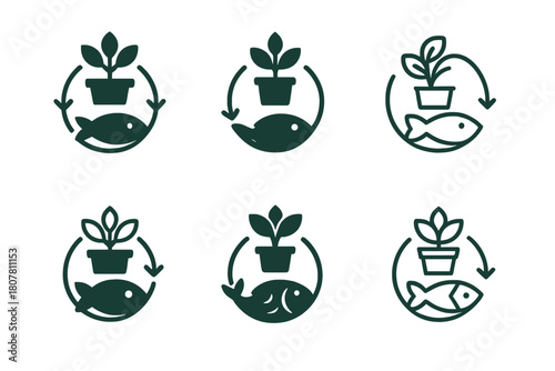 Aquaponics Icon Set. Growing food with aquaponics in a small urban apartment. Icon set. Set Logo of growing food with aquaponics in a small urban apartment: