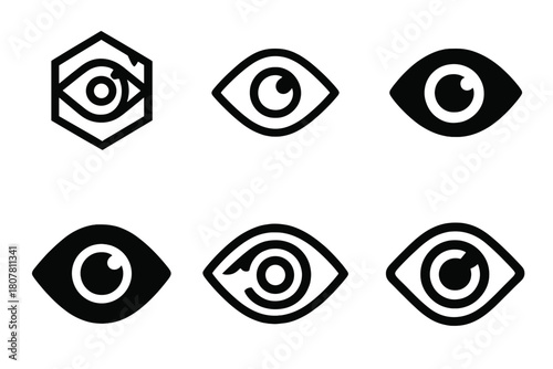 Biohack Emblem Set. DIY biohacking and body modification. Icon set. Set Logo of enhancement: augmented eye symbol. harmonious logo variations of the same
