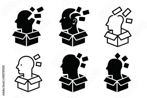 Breaking Stereotypes Icons. Breaking stereotypes. Icon set. Set Logo of Breaking stereotypes: shattered wall with light beams. harmonious logo variations of