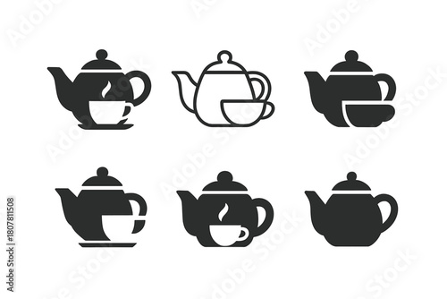 Coffee and Tea Icons. Coffee and tea. Icon set. Set Logo of coffee and tea: coffee bean. harmonious logo variations of the same emblematic concept, each with