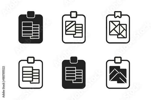 Cladding Logo Showcase. Cladding samples on board. Icon set. Set Logo of Cladding samples on board: architectural material showcase. harmonious logo variations