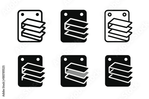 Cladding Sample Icons. Cladding samples on board. Icon set. Set Logo of Cladding samples on board: architectural design material palette. harmonious logo