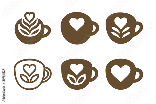 Coffee and Tea Logos. Coffee and tea. Icon set. Set Logo of coffee and tea: steaming cup. harmonious logo variations of the same emblematic concept, each with