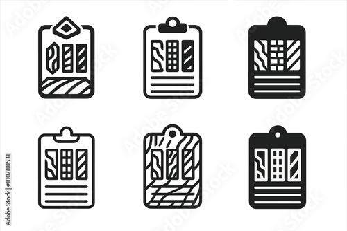 Cladding Logo Variations. Cladding samples on board. Icon set. Set Logo of Cladding samples on board: material panels arranged in grid. harmonious logo