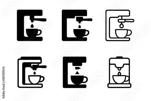 Coffee and Tea Icons. Coffee and tea. Icon set. Set Logo of coffee and tea: coffee bean. harmonious logo variations of the same emblematic concept, each with