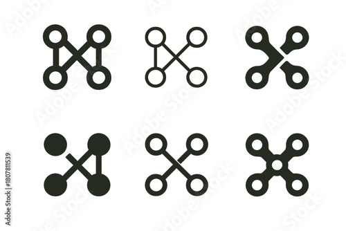 Collaborative Business Icons. A group of entrepreneurs discussing business growth and scalability. Icon set. Set Logo of collaboration: interlinked nodes