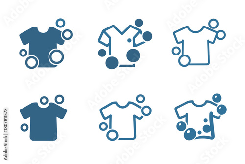 Clothing Hygiene Icons. Laundry and clothing hygiene. Icon set. Set Logo of cleanliness: soap bubbles forming a shirt shape. harmonious logo variations of the