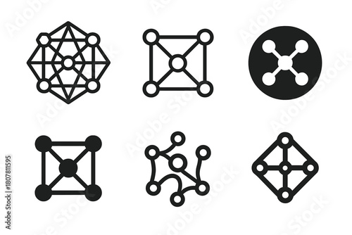 Collaborative Business Icons. A group of entrepreneurs discussing business growth and scalability. Icon set. Set Logo of collaboration: interlinked nodes