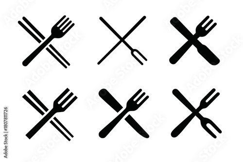 Cuisine Fusion Icons. Cuisine fusions. Icon set. Set Logo of cuisine fusions: chopsticks and fork. harmonious logo variations of the same emblematic concept,