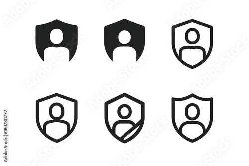 Cybersecurity Icon Set. Cybercrime prevention. Solid icon set of Cybercrime prevention: police shield, computer screen, hacker mask, firewall, password pad,