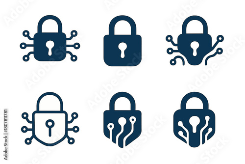 Cybersecurity Logo Set. How to improve cybersecurity. Icon set. Set Logo of cybersecurity: secure connection symbol. harmonious logo variations of the same
