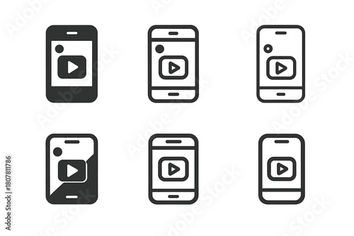Digital Icons Collection. Digital content creation (YouTube, TikTok). Icon set. Set Logo of Digital content creation (YouTube, TikTok): smartphone with