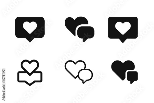 Diverse Social Media Icons. Social media KPIs list. Icon set. Set Logo of Social media KPIs list: likes and comments count. harmonious logo variations of the