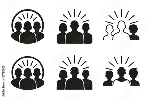 Diverse Unity Icons. Breaking stereotypes. Icon set. Set Logo of Breaking stereotypes: cracked glass with equality sign. harmonious logo variations of the same