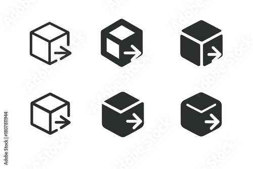 E-commerce Icons Grid. E-commerce platforms and online sales. Icon set. Set Logo of e-commerce: delivery box and arrow. harmonious logo variations of the same