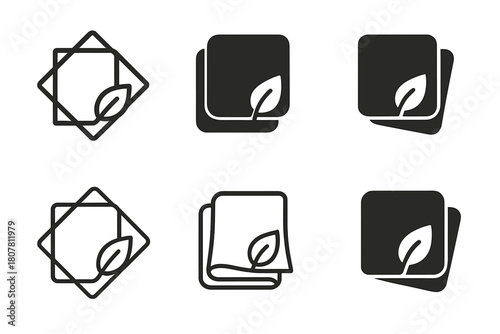 Eco Cleaning Icons. Using Eco-Friendly Cleaning Products. Icon set. Set Logo of Eco Cleaning: spray bottle with leaf symbol. harmonious logo variations of the