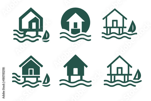 Eco-Lodge Logo Set. Themed eco-lodges and off-grid retreats. Icon set. Set Logo of themed eco-lodges and off-grid retreats: desert eco-pod. harmonious logo