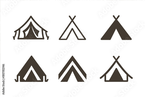 Eco-Lodge Logo Variations. Themed eco-lodges and off-grid retreats. Icon set. Set Logo of themed eco-lodges and off-grid retreats: solar-powered cabin.