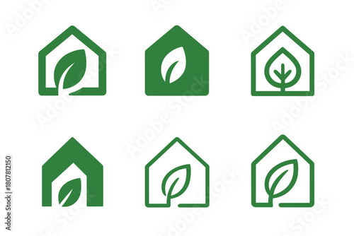 Eco Travel Logos. Socially responsible travel. Icon set. Set Logo of socially responsible travel: eco-friendly accommodation. harmonious logo variations of the