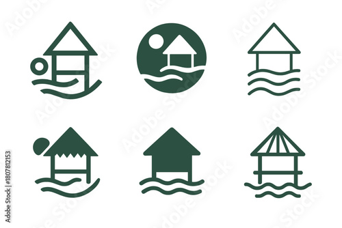 Eco-Lodge Logo Set. Themed eco-lodges and off-grid retreats. Icon set. Set Logo of themed eco-lodges and off-grid retreats: desert eco-pod. harmonious logo