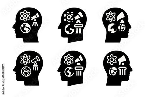 Educational Icons Set. Language tutoring and educational services. Icon set. Set Logo of language tutoring and educational services: graduation cap and globe.