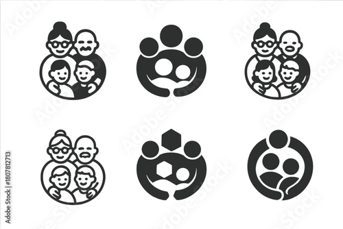 Family Unity Icons. Supporting mental health within the family structure. Icon set. Set Logo of Supporting mental health within the family structure: Family