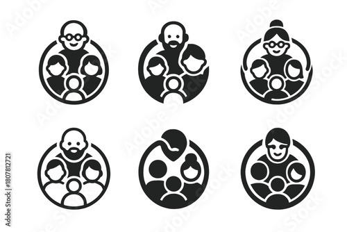 Family Unity Icons. Supporting mental health within the family structure. Icon set. Set Logo of Supporting mental health within the family structure: Family