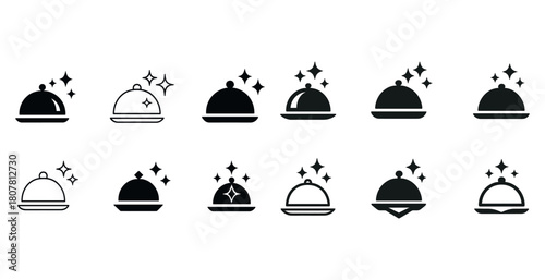 Collection of sparkling food cover icons with star accents