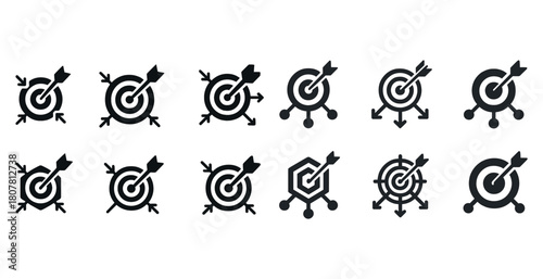 Vector icons of bullseyes with arrows in various styles