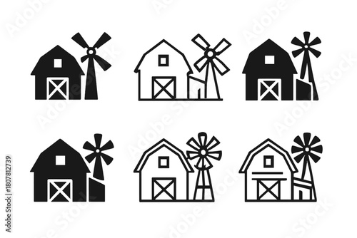 Farm Life Logos. Family farm life and traditional agricultural practices. Icon set. Set Logo of harvest: bundle of wheat stalks. harmonious logo variations of