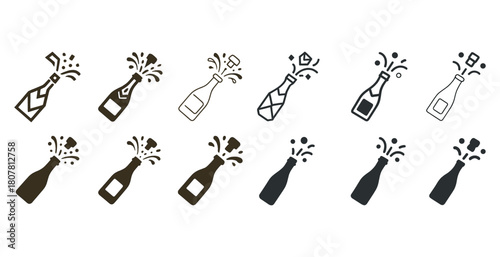 Celebration icons: various styles of champagne bottle illustrations