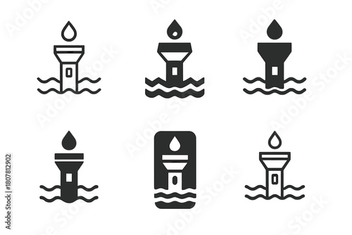 Flashlight Icon Variations. How a flashlight works. Icon set. Set Logo of durability design: waterproof casing. harmonious logo variations of the