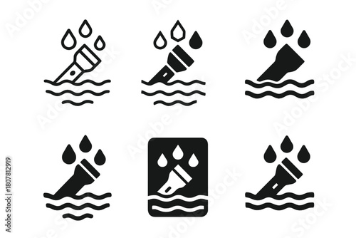 Flashlight Icon Variations. How a flashlight works. Icon set. Set Logo of durability design: waterproof casing. harmonious logo variations of the