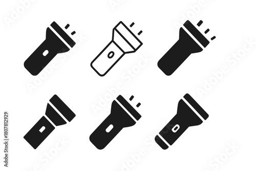 Flashlight Logo Variations. How a flashlight works. Icon set. Set Logo of flashlight structure: handheld torch. harmonious logo variations of the