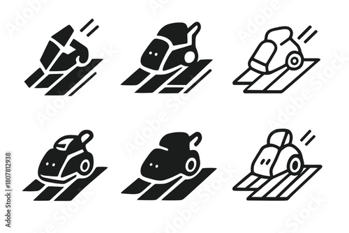 Floorboard Logo Variations. Laying down wooden floorboards. Icon set. Set Logo of laying down wooden floorboards: sanding and finishing. harmonious logo