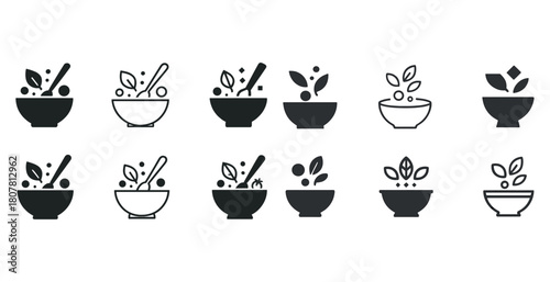Collection of minimalist herbal icon designs in black and white