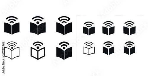 Set of wi-fi book icons representing digital reading connectivity