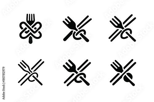 Fusion Cuisine Logos. Cuisine fusions. Icon set. Set Logo of cuisine fusions: chef hat with two flags. harmonious logo variations of the same emblematic