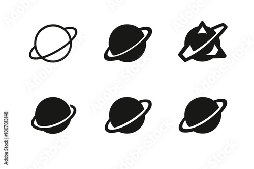 Physics Logo Variations. Physics. Icon set. Set Logo of Physics: Planet with orbit. harmonious logo variations of the same emblematic concept, each with
