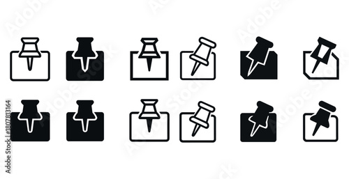 Set of pushpin icons in various styles and orientations